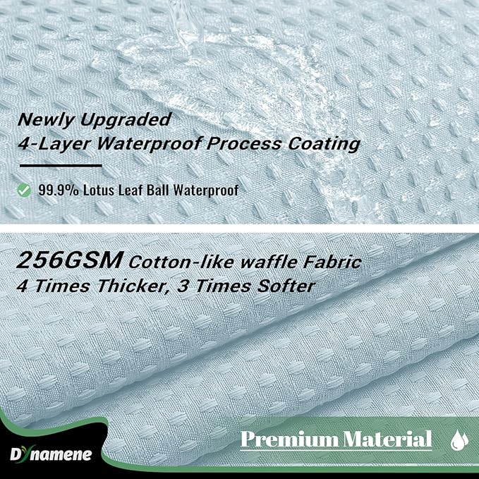 Dynamene Extra Long Shower Curtain, 84 Inch Long Waffle Fabric Shower Curtain for Bathroom, Tall Waterproof Cloth Shower Curtain Liner Set with Hook, Snap in Liner, Mesh Top Window, Fog Blue, 72x84