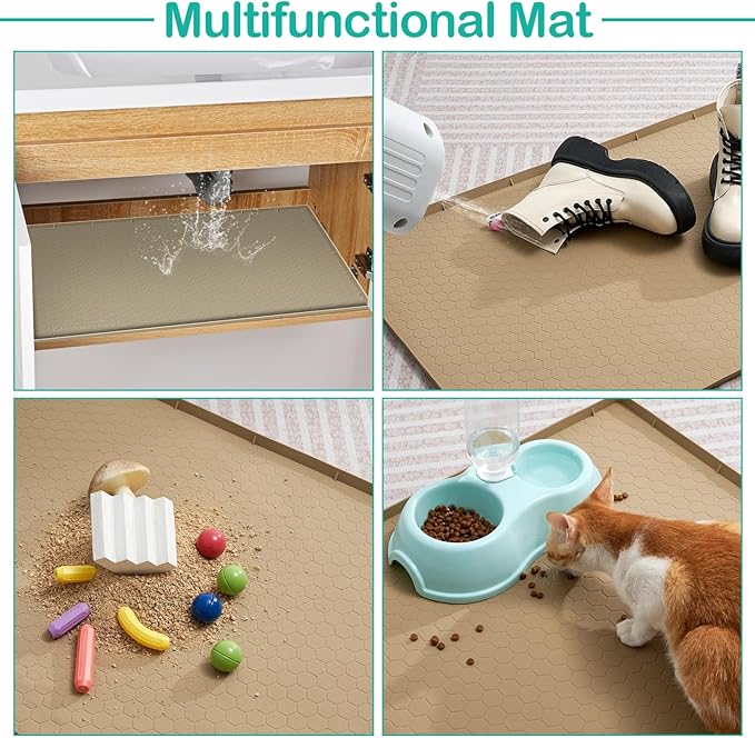 Waterproof Under Sink Mat 28" x 22", Silicone Cabinet Liner, Rubber Protector for Kitchen and Bathroom, Keeps Cabinets Clean, Dry, and Organized (Mint Green)