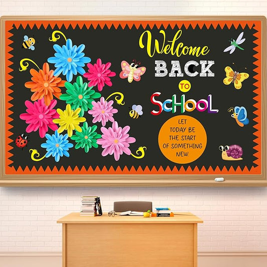 Spring Bulletin Board Decorations Set March Flowers Bulletin Board with 3D Paper Floral Cutouts Classroom Decorations Back to School Wall Decor Party Favor(Welcome Back to School)