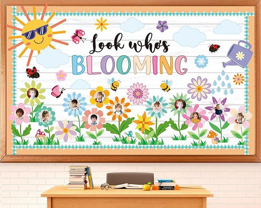 Spring Bulletin Board Decorations Set Classroom Decoration Look Who’s Blooming Spring Bloom Flower Growth Mindset Photo Posting Craft Cutout for School Offices Classroom Back to School Party Supplies