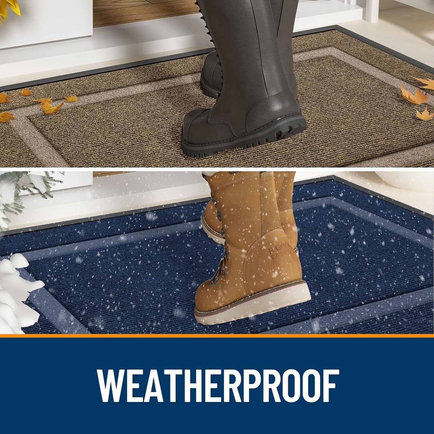 OLANLY Front Door Mat Indoor Outdoor Entrance, Waterproof All-Season, All-Weather Doormat, Sturdy Natural Rubber, Fade Resistant, Low Profile, Easy Clean Patio Porch Entryway Mat, 59x23, Dark Grey