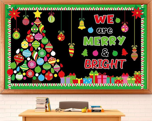 Christmas Religious Bulletin Board Decorations Set Xmas Tree with Hanging Ornaments Gift Boxes We are Merry and Bright Cutouts for Classroom Winter Holiday School Home Wall Party Decor Supplies