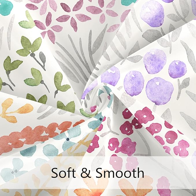 Teal Blue Cute Floral Shower Curtain, Colorful Boho Flower Fabric Shower Curtain, Funky Watercolor Wildflower Shower Curtain Set, Cottagecore Bohemian Bathroom Decor, 72x72