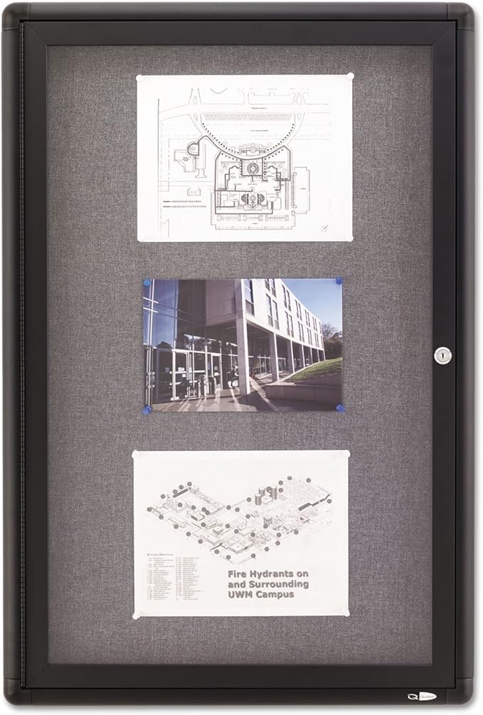 Quartet Bulletin Board, 2' x 3' Enclosed Fabric Notice Board, Lockable Swing Door, Graphite Frame (2363L)
