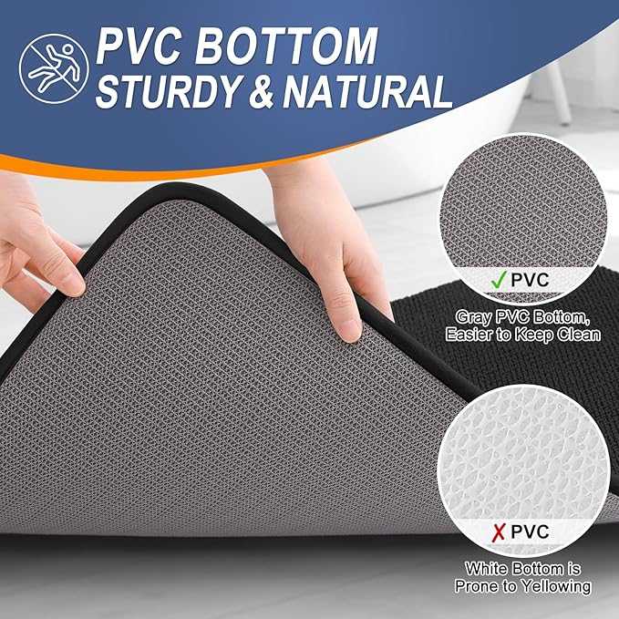 OLANLY Thick Memory Foam Bath Mats Rugs 45x27, Extra Soft Absorbent Bathroom Rug, Quick Dry Bath Mat, Non-Slip, Machine Washable Carpet for Bathroom, Tub and Shower, Home Decor Accessories, Black