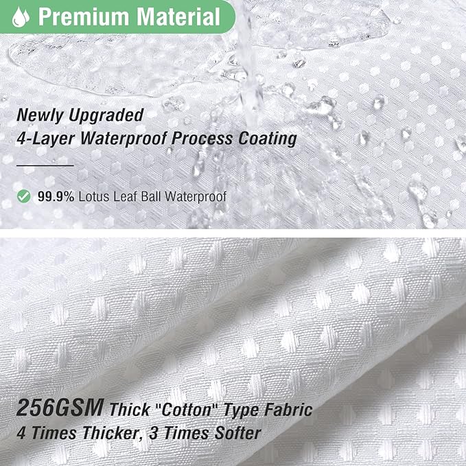 Dynamene Extra Long Fabric Shower Curtain - Waffle Weave 84 Inches Long Heavy Duty Cloth Shower Curtains for Bathroom, 256GSM Tall Hotel Luxury Bath Curtain Set with 12 Plastic Hooks(72Wx84H, White