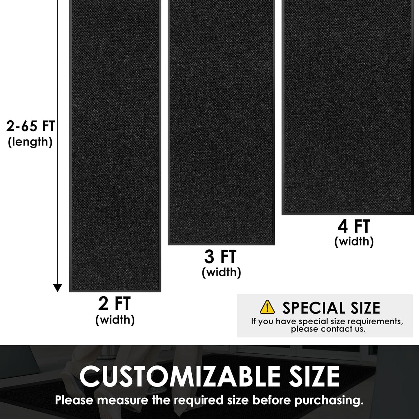 4′ x 61′ Front Door Mat Indoor Outdoor Entrance, Commercial Floor Mat Heavy Duty Dirt Trapper Entryway Doormat, Custom Size Non Slip Rubber Backing Welcome mat, Door Mat for High Traffic Area