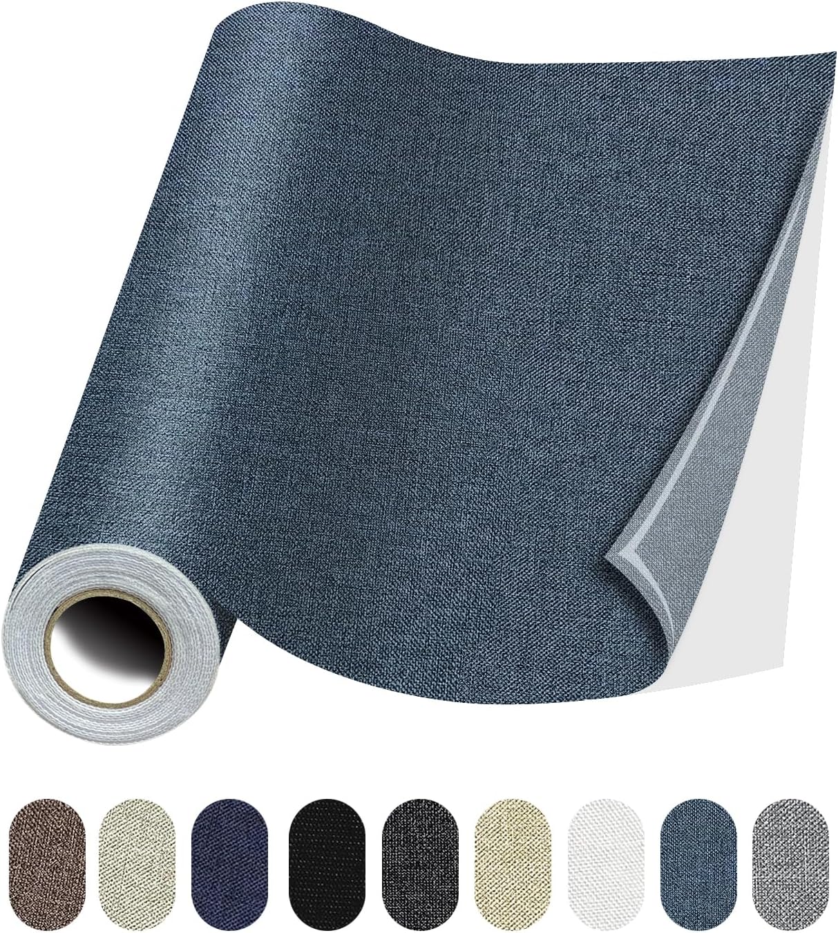 Fabric Repair Patches, 17X79 Inch Linen Repair Tape Self-Adhesive Fabric Patches Durable, DIY Large Linen Tape for Sofa, Couches, Furniture, Chair, Clothing （17X79 Inch, Blue Grey）