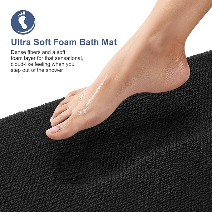 OLANLY Toilet Rugs U-Shaped 24x20, Extra Soft Absorbent Thick Memory Foam Contour Bathroom Rugs, Dry Quickly, Machine Washable, Non-Slip Toilet Bath Mat, Home Decor Accessories, Black