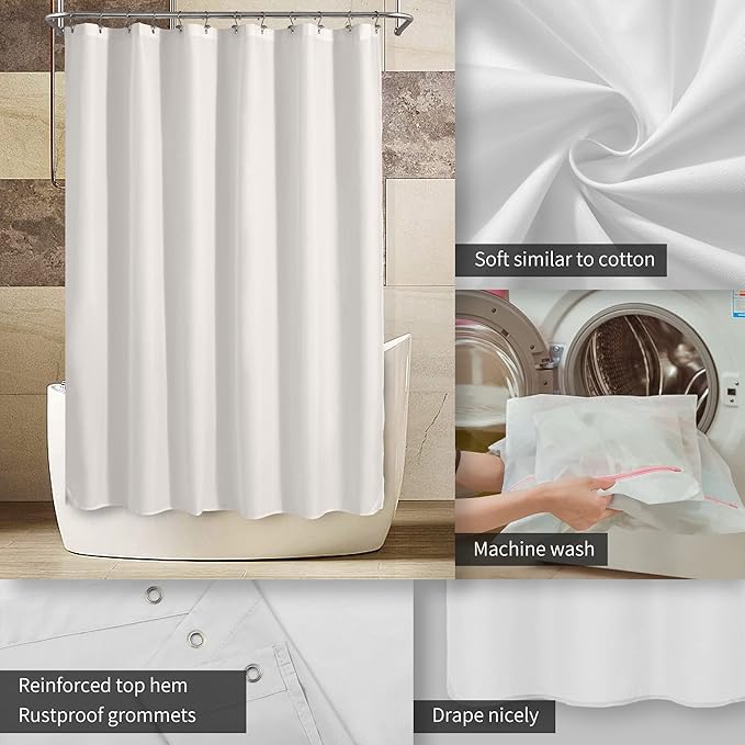 ALYVIA SPRING Stall Fabric Shower Curtain Liner Waterproof - 42" x 72", Soft & Lightweight Stall Size Shower Curtain with Magnets, Machine Washable - 42x72, White