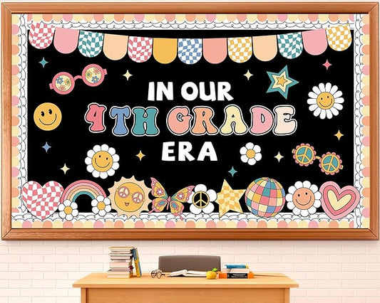 Welcome Back to School Bulletin Board In Our Grade Era Classroom Decorations Retro Groovy Motivational Bulletin Board Set Cutout for School Office Chalkboard Whiteboard Wall Window Door Decor Supplies