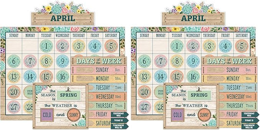 Teacher Created Resources Rustic Bloom Calendar Bulletin Board Set (Pack of 2)