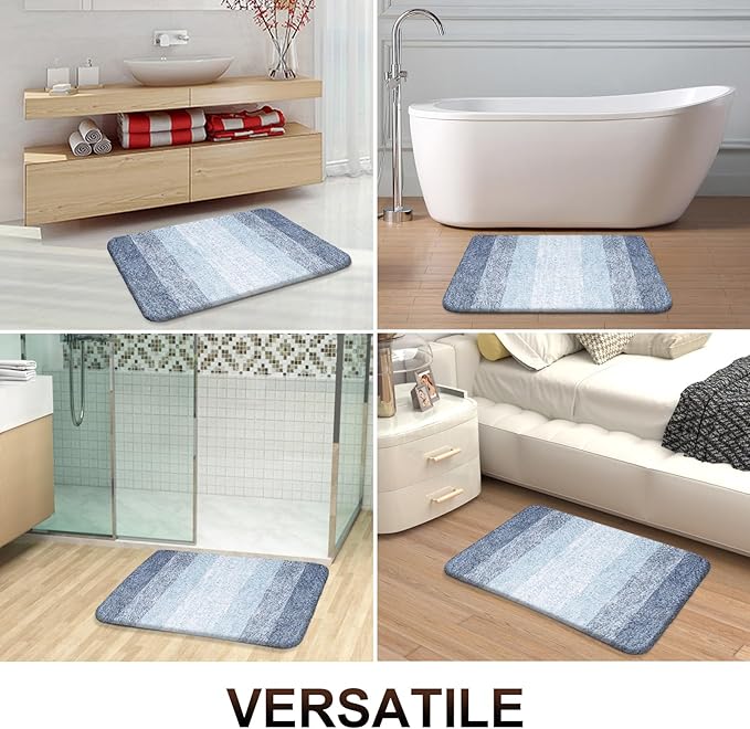 OLANLY Bathroom Rug Mat 24x16, Extra Soft and Absorbent Polyester Bath Rugs, Non-Slip Plush Shaggy Bath Carpet, Machine Wash Dry, Bath Mats for Bathroom Floor, Tub and Shower, Blue
