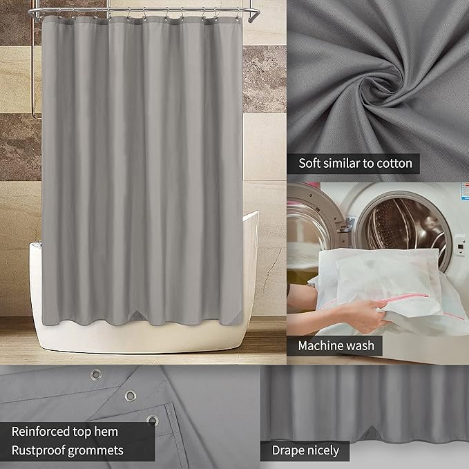 ALYVIA SPRING Waterproof Fabric Shower Curtain Liner - Soft & Light-Weight Cloth Shower Liner with Magnets, Hotel Quality & Machine Washable - Standard Size 72x72, Gray