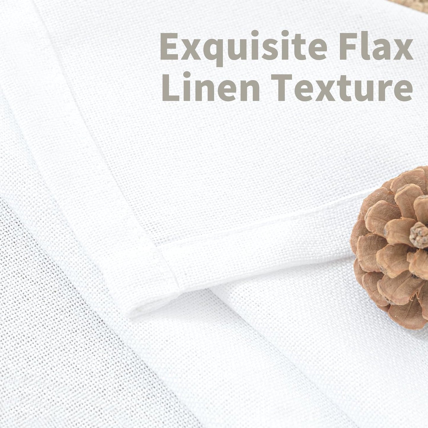 YoungsTex Short White Linen Curtains 45 Inch Length 2 Panels for Window, Semi Sheer Drapes Light Filtering with Rod Pocket Back Tab Lightweight for Cafe Kitchen Bathroom, 42 X 45 Inch