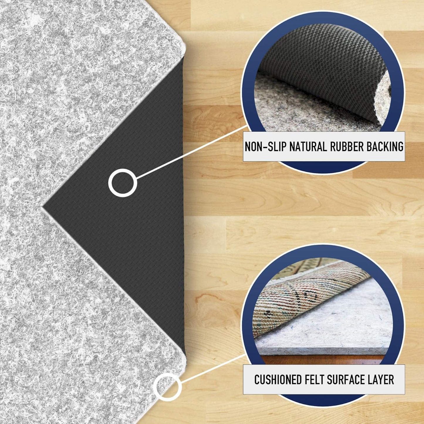 RUGPADUSA - Dual Surface - 2'10" x 4'10" - 1/4" Thick - Felt + Rubber - Non-Slip Backing Rug Pad - Safe for All Floors