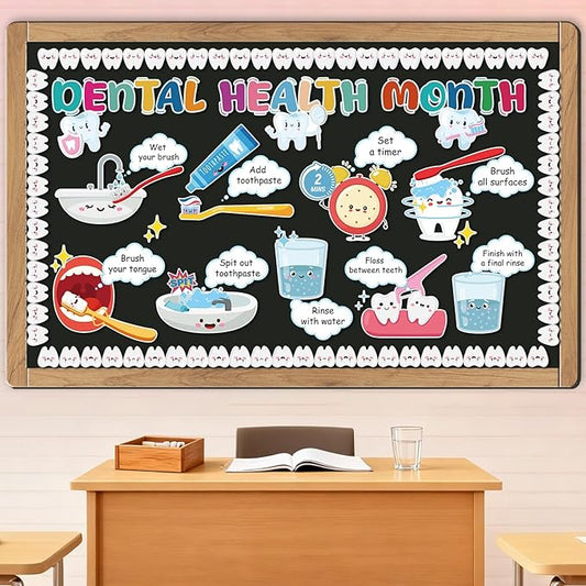 Dental Health Bulletin Board Decorations - Teeth Protect Classroom Decorations Set Toothbrush Use Paper Cutouts Bulletin Board Decor School Office Wall Decor Supplies