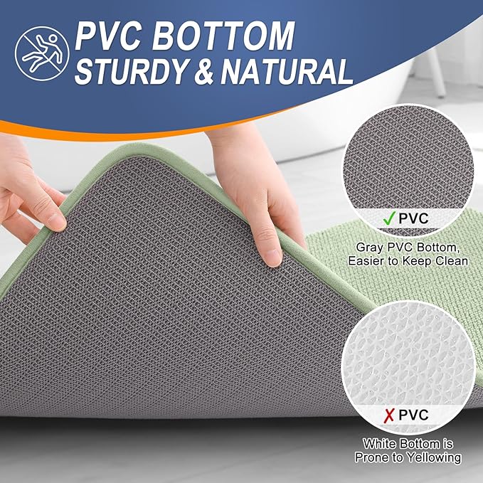OLANLY Thick Memory Foam Bath Mat Rug 70x24, Extra Soft Absorbent Bathroom Rug, Quick Dry Bath Mats, Non-Slip, Machine Washable Carpet for Bathroom, Tub and Shower, Home Decor Accessories, Sage Green