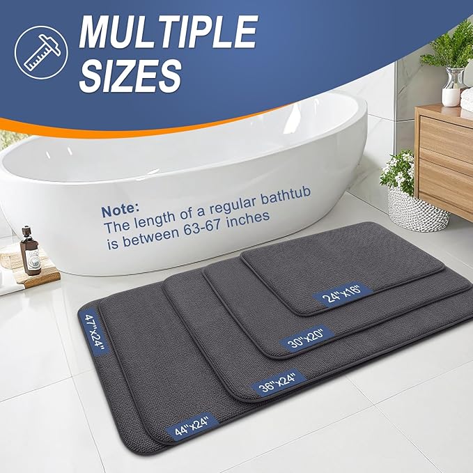 OLANLY Thick Memory Foam Bath Mat Rug 59x35, Extra Soft Absorbent Bathroom Rug, Quick Dry Bath Mats, Non-Slip, Machine Washable Carpet for Bathroom, Tub and Shower, Home Decor Accessories, Dark Grey