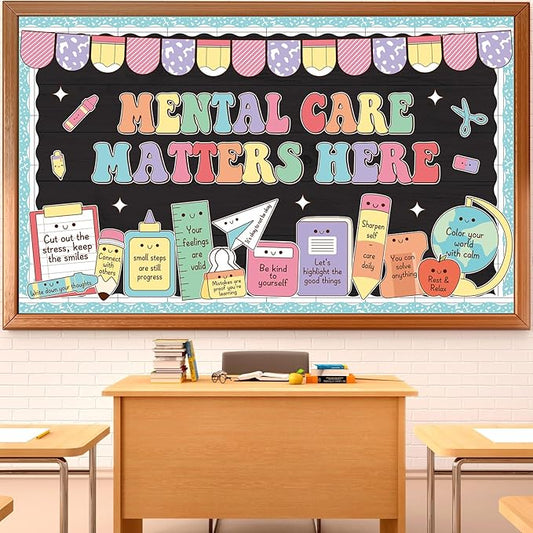 Mental Health Stationery Bulletin Board Decorations Set Pastel Mental Care Matters Here Classroom Decor Back to School Positive Paper Cutouts for School Office Home Teacher Classroom Wall Supplies