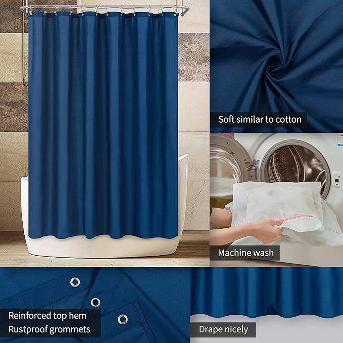ALYVIA SPRING Extra Long Fabric Shower Curtain Liner Waterproof - 72" x 84", Soft & Lightweight XL Shower Curtain with 3 Magnets, Machine Washable - 72x84, Navy
