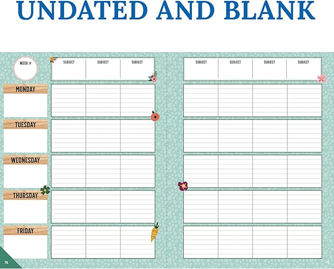 Carson Dellosa Grow Together Teacher Planner, 8" x 11" Green Spiral Bound Lesson Plan Book With Stickers, Checklist, Notes, Garden Theme School Supplies for Classroom Organization