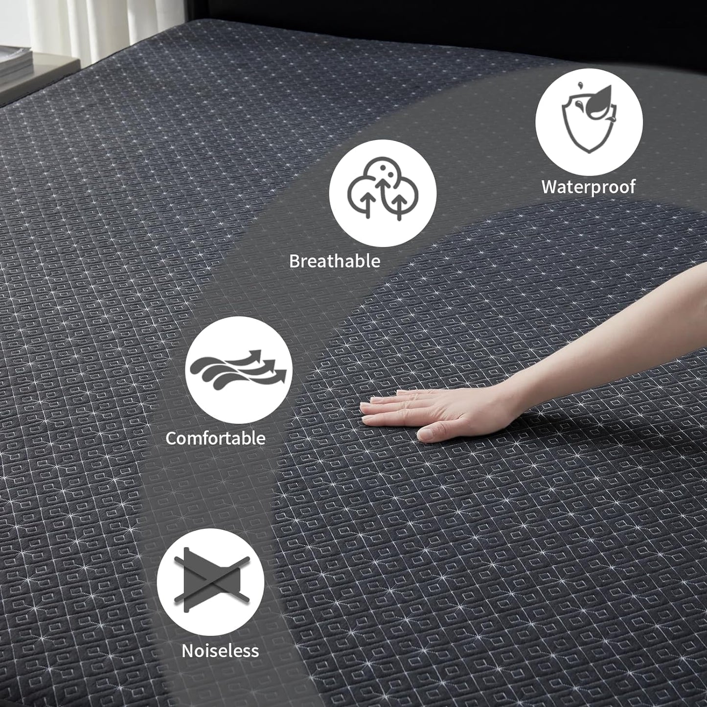 BEDLORE Twin Mattress Protector, Waterproof Noiseless Mattress Cover with Stretchable Pockets for 6-15 inches Mattress, Soft Breathable Mattress Pad Machine Washable (Dark Gray)