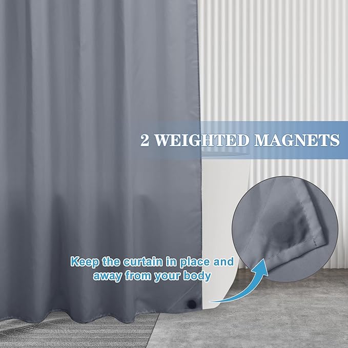 Nasitos Shower Curtain Liners 2 Pack - W36 x H72 - Washable & Water Resistant Fabric Bath Shower Liners for Narrow Stall, Stand Up Shower Stall, RV, Camper (Grey, Magnets Included)