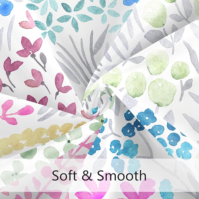 Extra Long Shower Curtain 72 x 96 Inch, Floor to Ceiling X-Long Tall Cute Floral Shower Curtain for Bathroom, Blue Pink Yellow Wildflower Boho Cottagecore Fabric Shower Curtain Set with Hooks