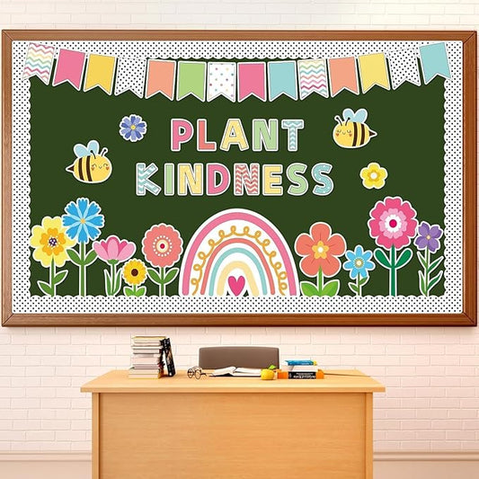 98 Pcs Spring Floral Flowers Bulletin Board Decorations Plant Kindness Bulletin Board Set Spring Floral Classroom Decor Rainbow Flowers Bee Cutouts for Primary School Home Wall Decorations