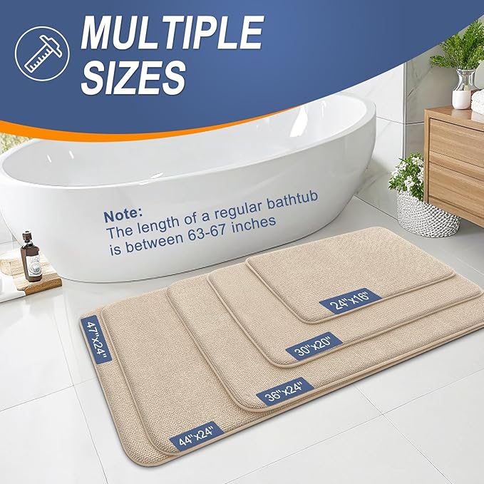 OLANLY Thick Memory Foam Bath Mat Rug 59x35, Extra Soft Absorbent Bathroom Rug, Quick Dry Bath Mats, Non-Slip, Machine Washable Carpet for Bathroom, Tub and Shower, Home Decor Accessories, Beige