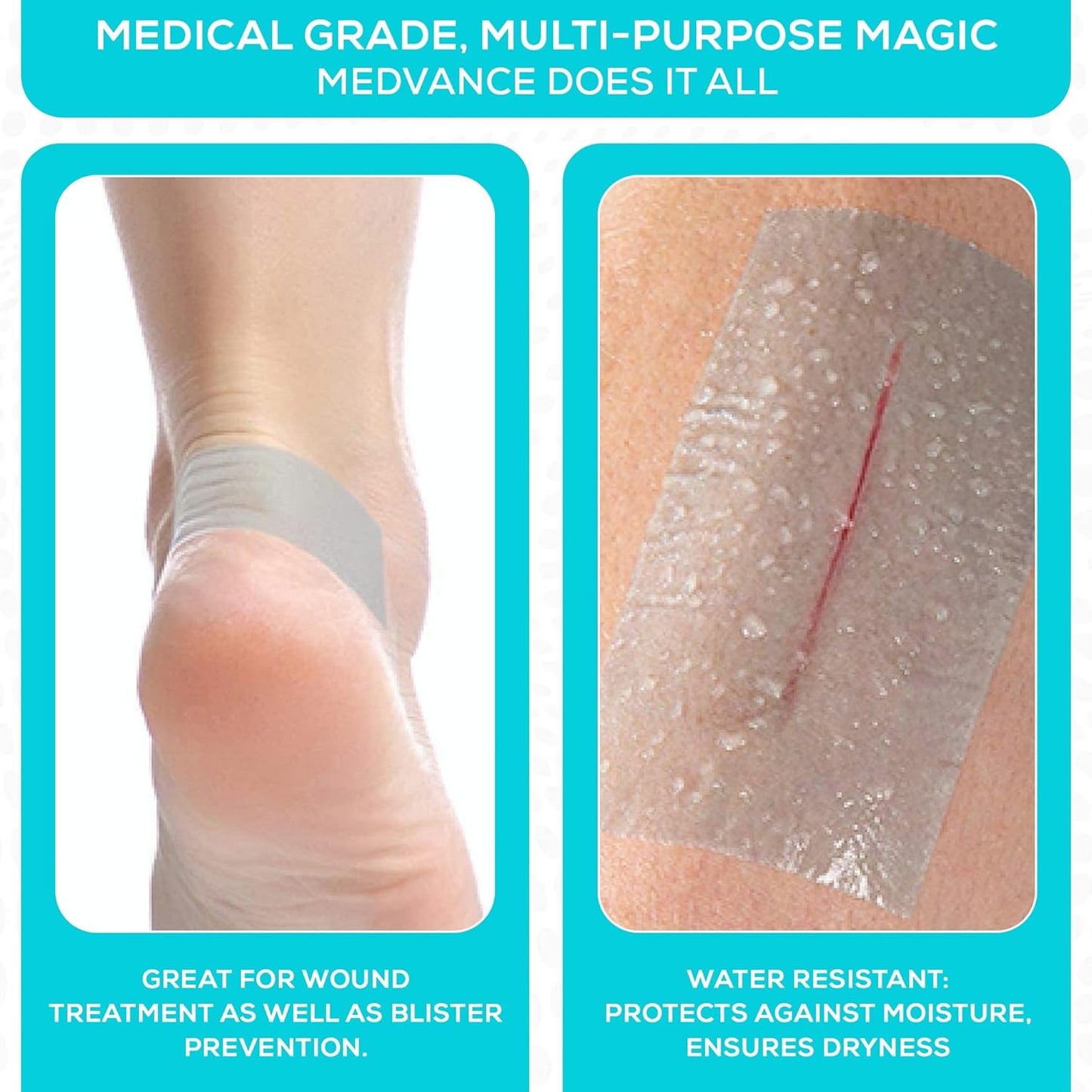 Medvance Cuttable Soft Silicone Tape - Waterproof Breathable Tape for All Skin Types - Easy Apply Non Stick Tape for Wounds - Adhesive Silicone Bandages for Blisters (3 Pack, 5 Feet Rolls)