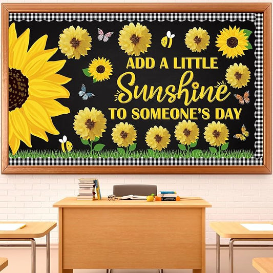Pasimy Spring Bulletin Board Decorations 3D Sunflower Bulletin Board Set Bee Classroom Decor Honeycomb Butterfly Flower Cutouts Spring Borders for Home Office Wall Door Window Supplies(Sunflower)