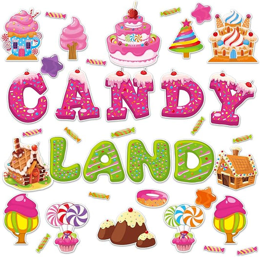 Candyland Cutouts Candy Classroom Bulletin Board Decorations Candy Land Ice Cream Donut Round Lollipop Cut Outs Kids Sweet Birthday Themed Party Supplies for Students Classroom Decorations