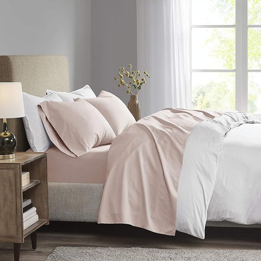 Madison Park 3M Microcell Color Fast, Wrinkle and Stain Resistant, Soft Sheets with 16" Deep Pocket All Season, Cozy Bedding-Set, Matching Pillow Case, 4 pieces, Queen, Blush