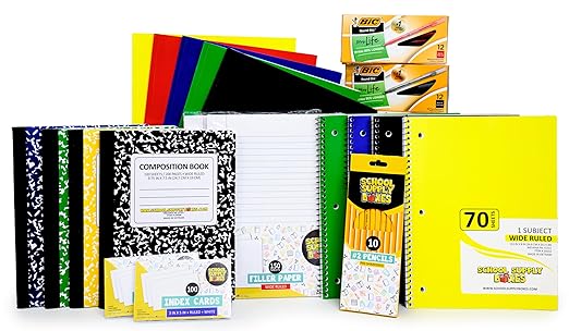 School Supply Boxes | Elementary Writing Case (2 Boxes) | Back to School Essentials Kit for Students & Teachers | Includes Wide-Ruled Filler Paper, Wide-Ruled Notebooks, 12 ct. Pens, & More