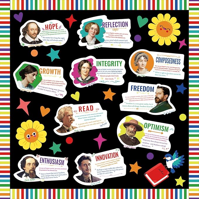 gisgfim Author Literature Bulletin Board Decoration Set English Literature Author Cutouts Motivational Classroom Decor Supplies for Teacher Elementary Middle High School Home Wall(Author)
