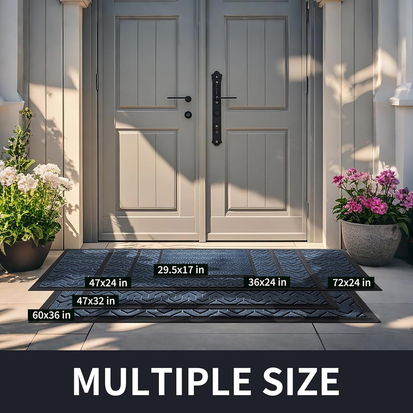 Yimobra Front Door Mat Outside Entrance 29.5x17, Waterproof Heavy Duty Outdoor Mats for Front Door, Non Slip Rubber Entry Mat for Garage Patio, Blue