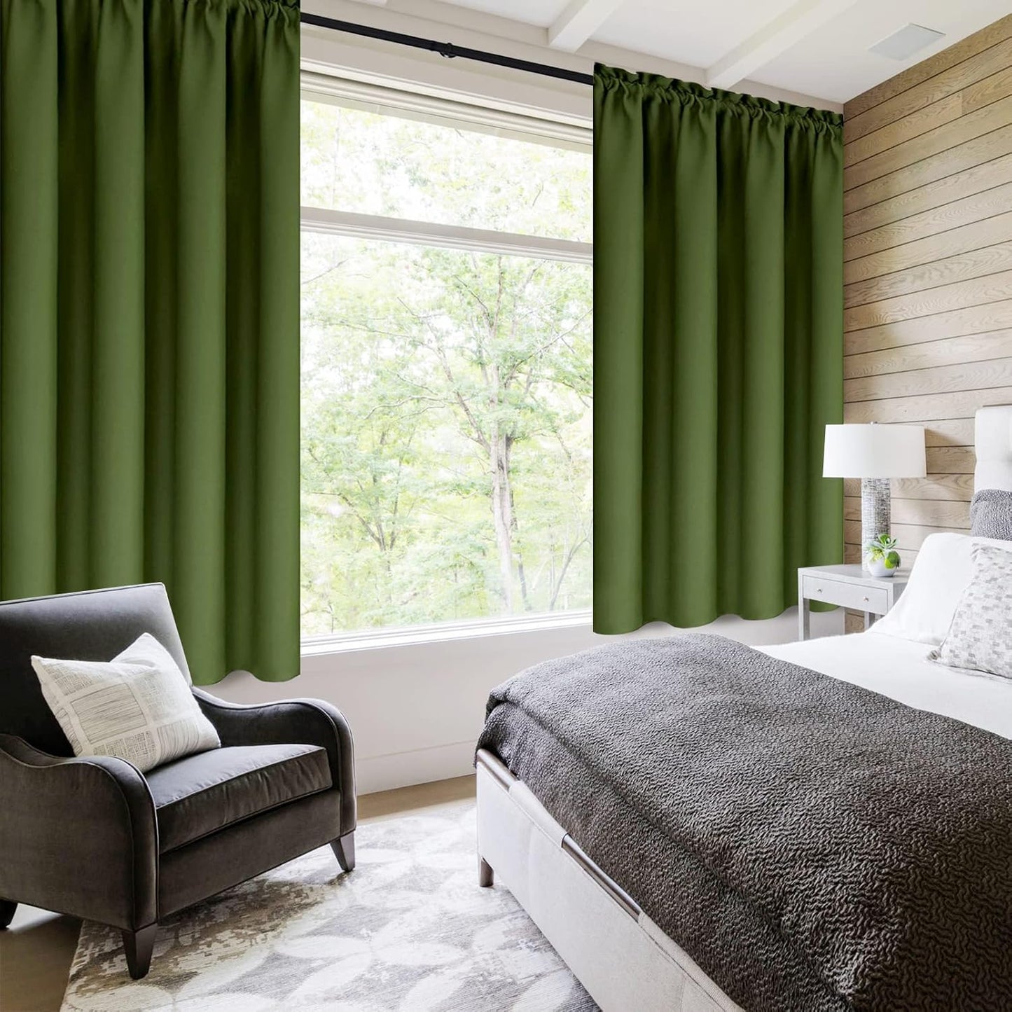 DWCN Christmas Olive Green Room Darkening Blackout Curtains - Thermal Insulated Privacy Energy Saving Window Curtain Drapes 38 x 45 inch Length, Set of 2 Bedroom Living Room Curtains