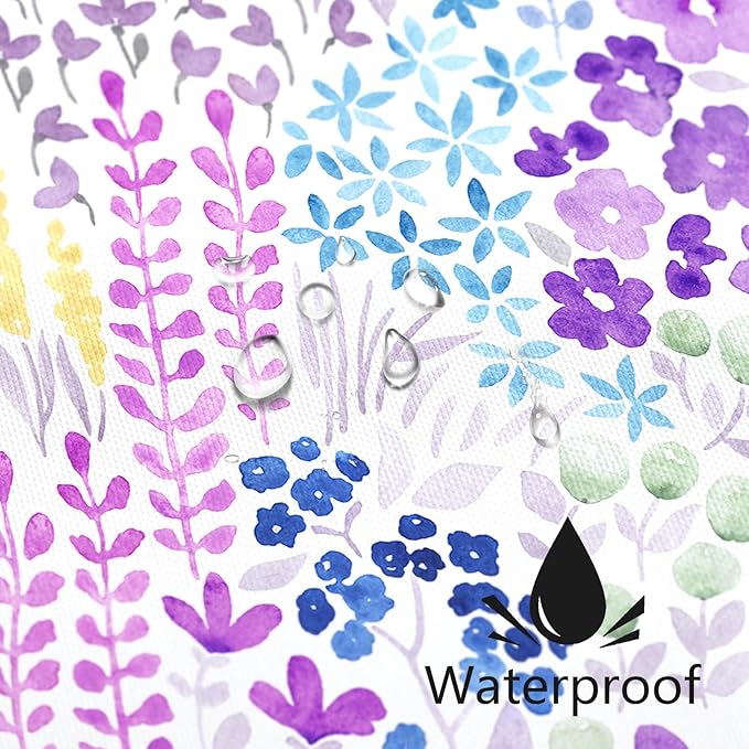 Purple Floral Shower Curtain, Lavender Colorful Boho Flower Fabric Shower Curtain, Cute Funky Watercolor Wildflower Shower Curtain Set, Cottagecore Bohemian Bathroom Decor, 72x72