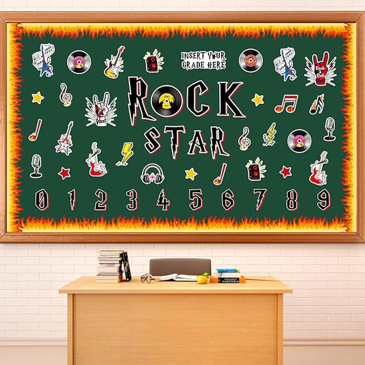 109 Pcs Music Bulletin Board Set Rocking Star Theme Classroom Decorations Disco Guitar Music Records Paper Cutouts for School Window Chalkboard Wall Door Decor Supplies