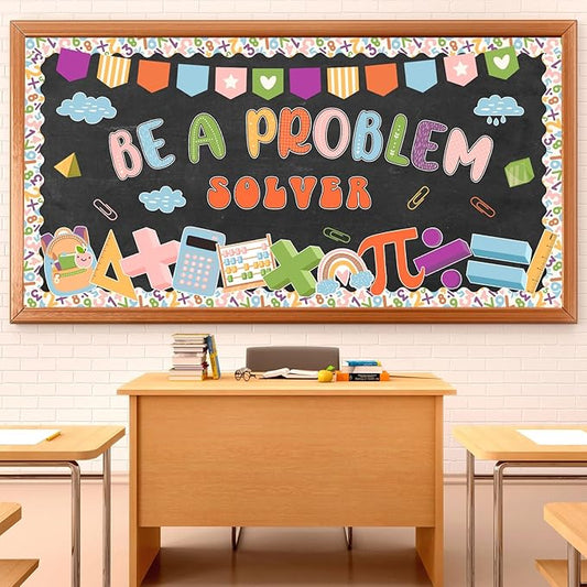 81 Pcs Boho Math Bulletin Board Set Mathematics Symbol Paper Cutouts Be A Problem Solver Bulletin Board Back to School Classroom Decorations for Teacher Educational Elementary Party Wall Decor
