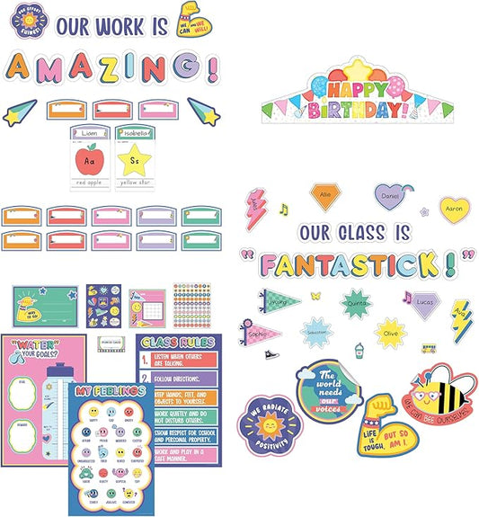 Carson Dellosa We Stick Together 261Pc Classroom Management Set, Colorful Birthday Crowns for Classroom, Motivational Bulletin Board Sets, Feelings Chart, Stickers, Punch Cards & More School Supplies