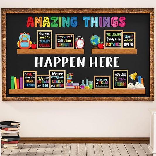 Qilery Bookshelf Bulletin Board Set Colorful Motivational Classroom Decor Reading Library Bulletin Board Set Inspirational Cutout for Back to School Classroom Decoration