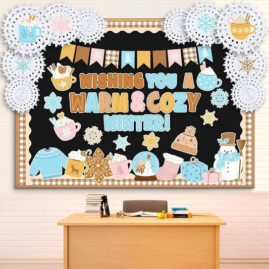 Eersida Spring Bulletin Board Decorations with Paper Fans St Patricks Day 3D Classroom Bulletin Board Christian Easter Flower Bunny Cutouts School VBS Library Church Window Wall Decor(Hot Cocoa)