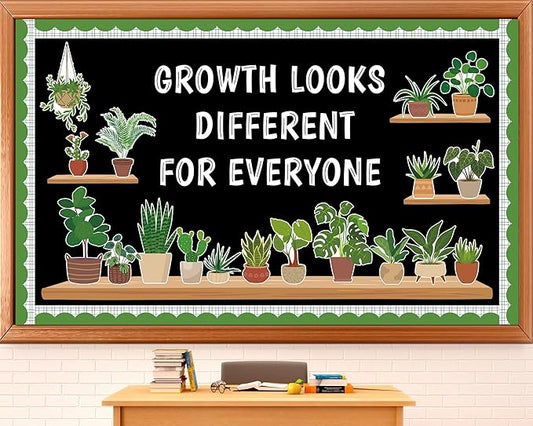 77 Pcs Spring Greenery Classroom Bulletin Board Decoration Potted Plant Bulletin Board Set Greenery Inspirational Classroom Decor Motivational Plant Bookshelf Cutout for Back to School Home Wall Decor