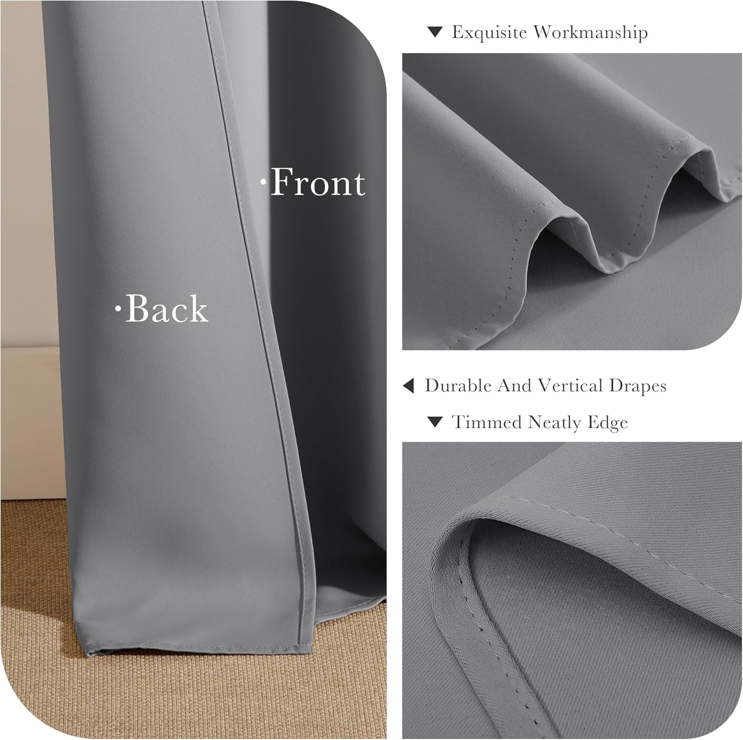 PONY DANCE Short Silver Grey Curtains for Small Windows, Blackout Thermal Insulating Drapes for Home Theatre Bathroom Kitchen Basement Cafe RV Camper Windows Blinds, Wide 42 x Long 40, 1 Pair