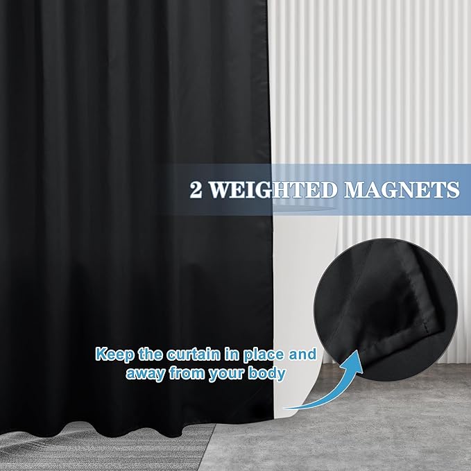 Nasitos Extra Long Fabric Shower Curtain Liners 2 Pack - W72 x H84 - Water Resistant Cloth Shower Curtains with Magnets, Soft Hotel Quality, Machine Washable (Black, Magnets Included)
