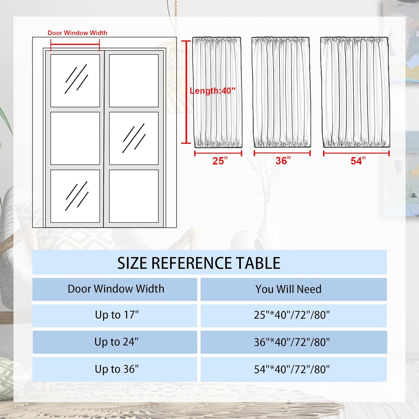 DWCN French Door Curtains – Rod Pocket Thermal Blackout Curtain for Doors with Glass Window, Kitchen and Patio Doors for Privacy, 54 X 40 Inches Long, 1 Curtain Panel with Tieback,Hunter Green
