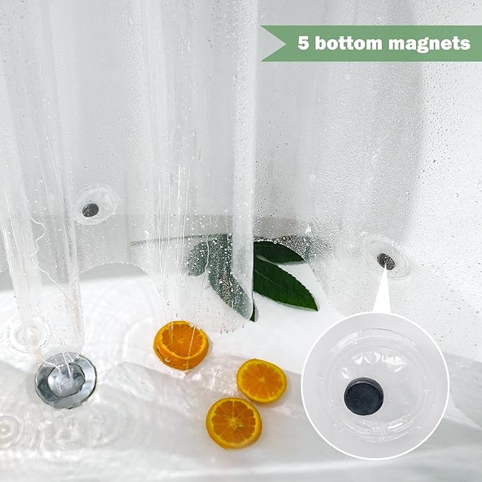 UFRIDAY Clear Extra Long Shower Curtain Liner 72 x 84 inches,Heavy Duty Waterproof Transparent Clear Bathroom Shower Liner with 5 Magnets Bottom.
